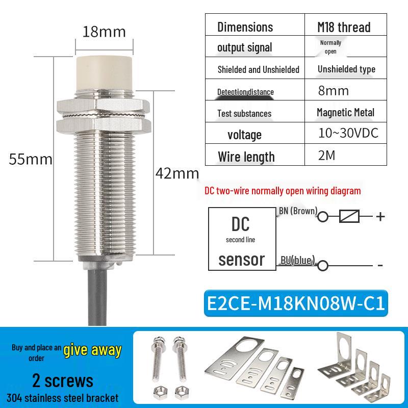 Waterproof Inductive Proximity Switch, Two-Wire, M8/M12/M18/M30, NPN NO/PNP NC