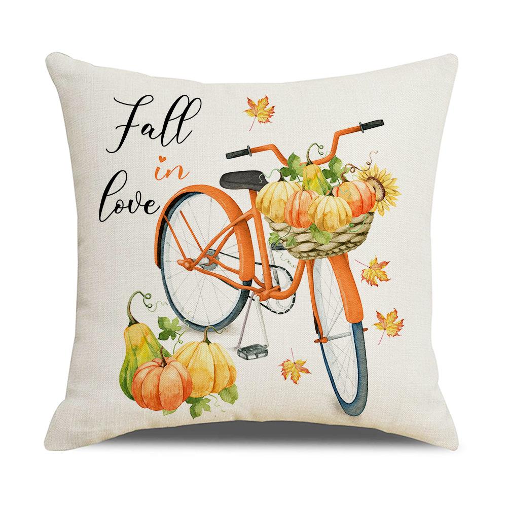 

New Autumn Throw Pillow Cover Pumpkin Truck Thanksgiving Cushion Linen Digital Print Holiday Dress Up Cushion 45 * 45Cm (excluding pillow core)