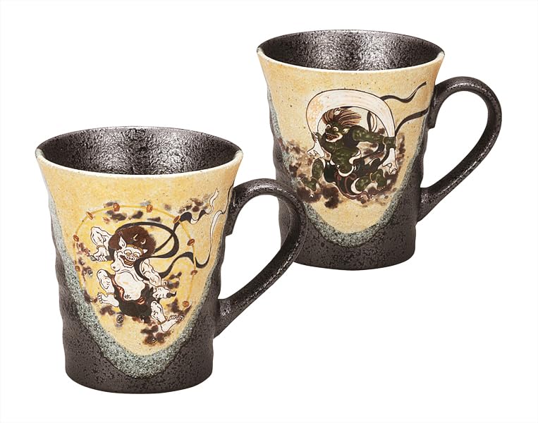 

Nakamaru Kutani Ware Pair of Mugs - Wind God and Thunder God K9-1019