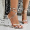 Fashion Elegant Silvery Cross-Tied Pumps Heels Women Summer Fashion Diamond Buckle Strap High Heels Female Plus Size Women's Pumps