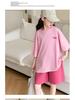 Summer 2026 Girls' Cartoon Print Two-Piece Set: Casual Loose T-Shirt and Shorts