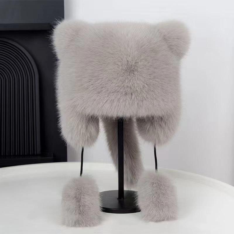 Thickened Winter Hats For Women Keep Warm Windproof Furry Trapper Hat With Cute Tail Ear Protectors Bomber Hat Winter