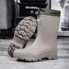 Men's Wear-Resistant Rubber Rain Boots: Mid-Calf, Anti-Slip, Waterproof Slip-On Shoes for Fishing & Construction.