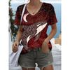 Fashion Women's Dolphin 3D Digital Printed Short Sleeved Top Summer V-neck Personalized T-shirt