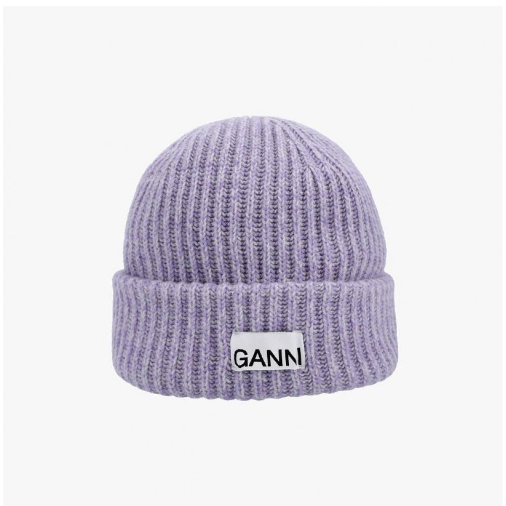 Ganni A6439 233 Logo Patch Structured Beanie