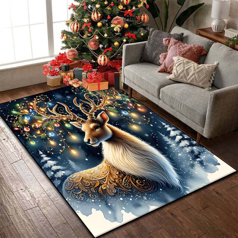 15 Size Christmas Reindeer Pattern Rug Carpets Bedroom Living Room Bathroom Mat Creative Door Mat Area Rug Home Holiday Decor