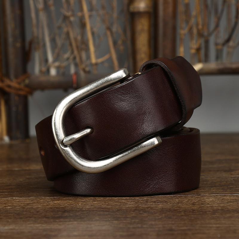 3.7Cm Wide Old Pleated Belt Men'S Genuine Leather First Layer Cowhide Needle Buckle Jeans Belt Trendy