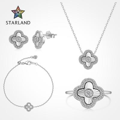 Set de bijuterii trifoi cu patru frunze din argint sterling S925: Inele, Brățări, Cercei și Coliere Strălucitoare pentru Femei