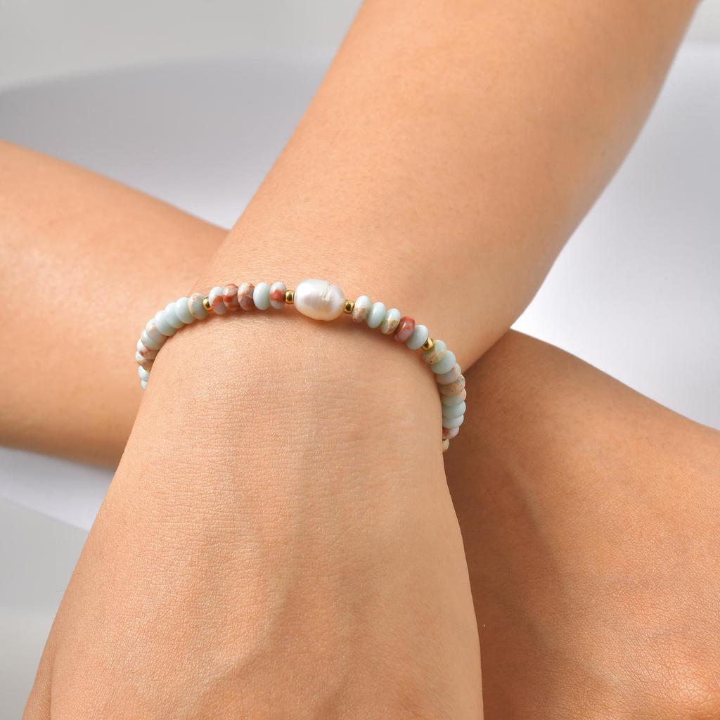 Stainless Steel Pearl Colored Crystal Bead Bracelet, Temperament Versatile Jewelry Women Br-2734