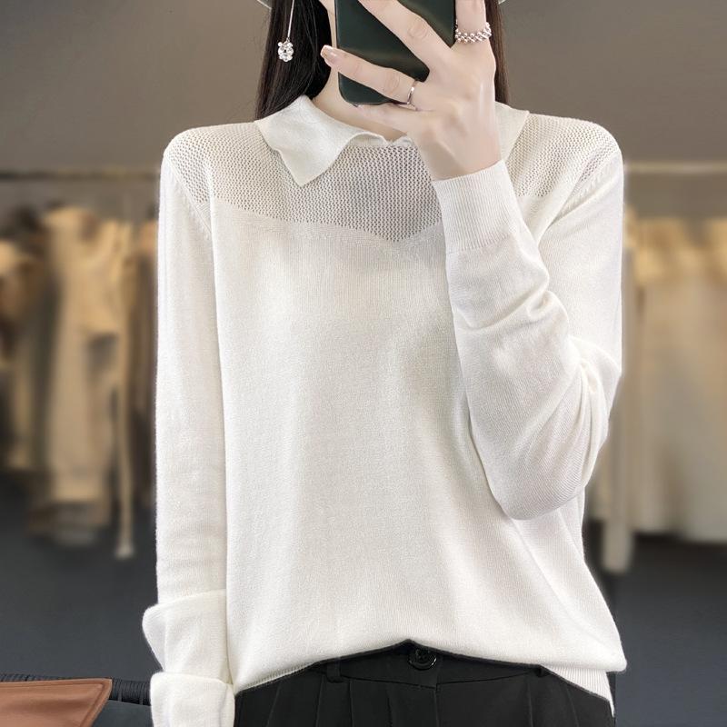GMXIA Autumn and Winter Knitted Sweater, Women's POLO Neck Solid Color Long-sleeved Sweater, Loose Solid Color Knitted Base Layer
