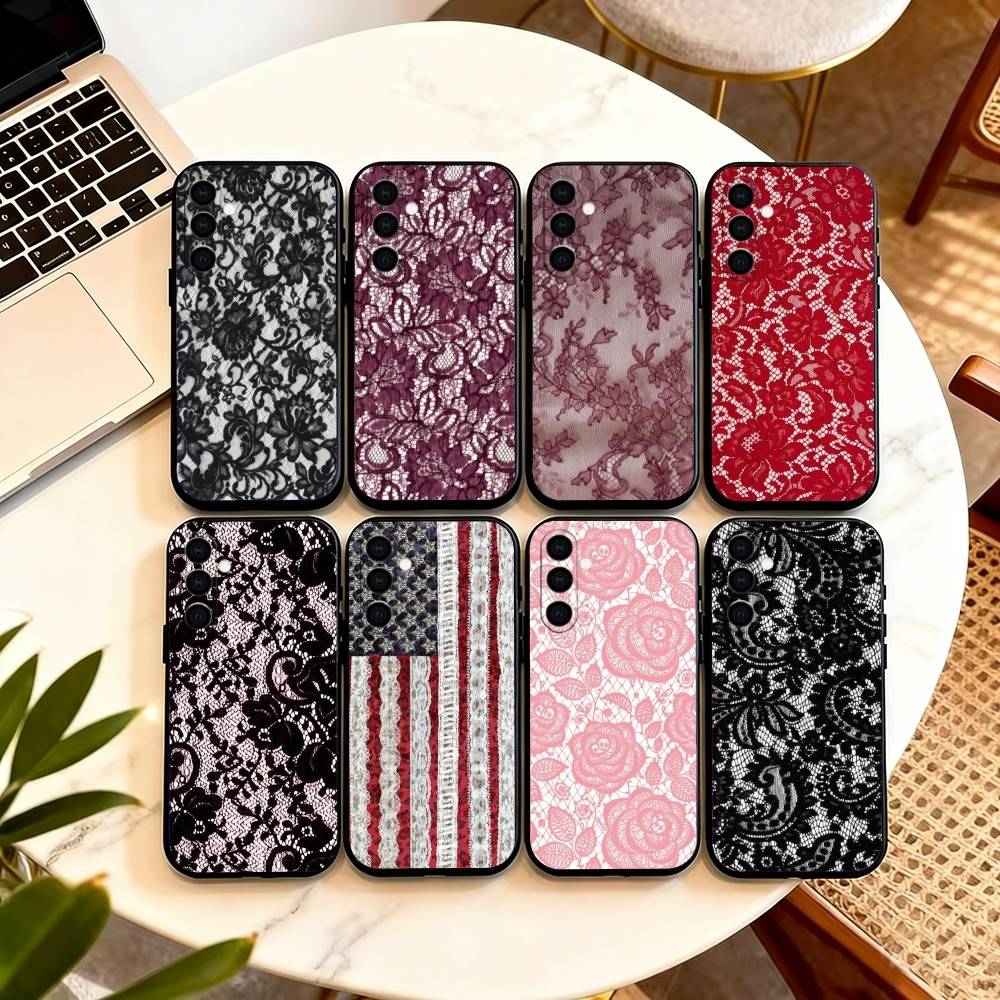Sexy Lace P-Print Phone Case Black Silicone Soft For Samsung Galaxy A73,A72,A71,A70,A53,A52,A51
