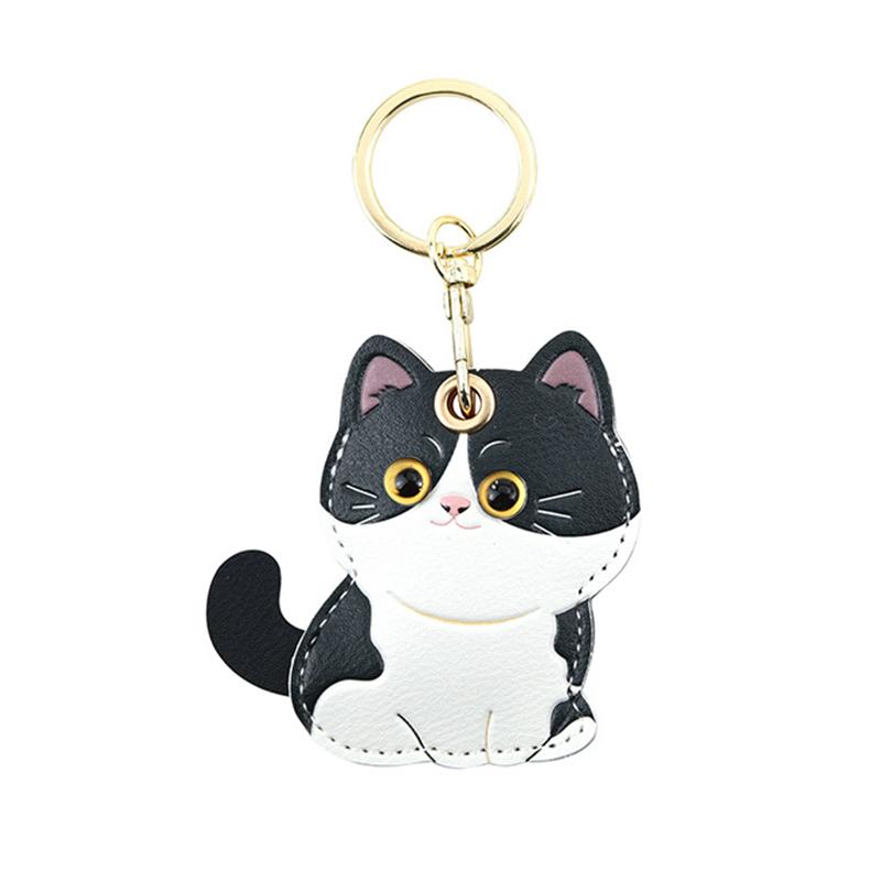 

Pu Leather Keychain Holder Compatible With Airtag, Cute Pet Cat And Dog Gps Tracker Case Charm Key Ring