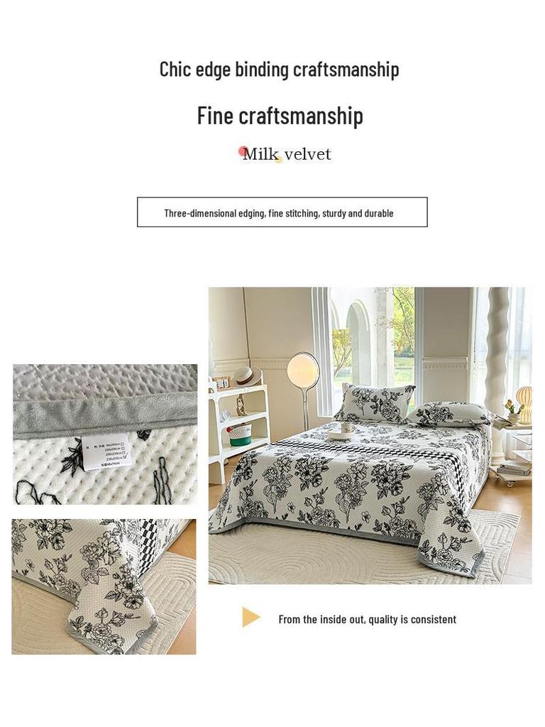 Herbst/Winter Milchsamt Bedrucktes Einzelbett-Tagesdecke- & Kissenbezug-Set mit Matratzen-Staubschutz