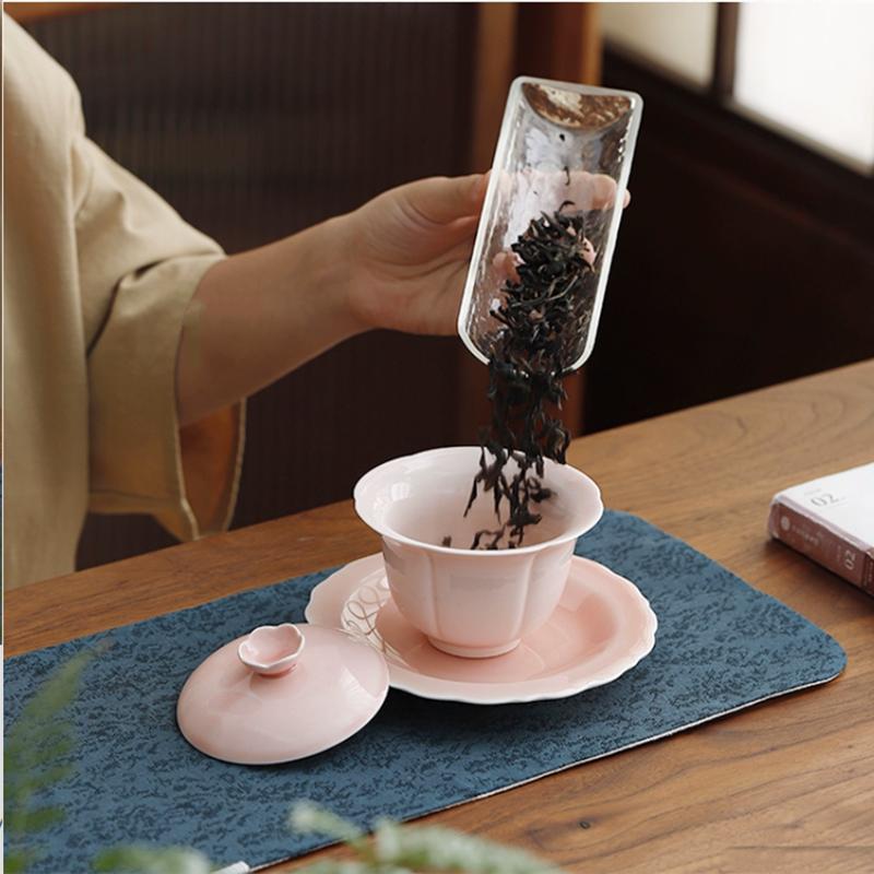 160ml Chinese Cherry Blossom Ceramic Gaiwan Handmade White Porcelain Tea Tureen Teacup Household Tea Bowl Portable Teaware