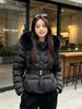 Nouveau temperament d'hiver grand col en fourrure à lacets amovibles à la taille chaud à capuche vêtements en coton manteau pour femme tendance