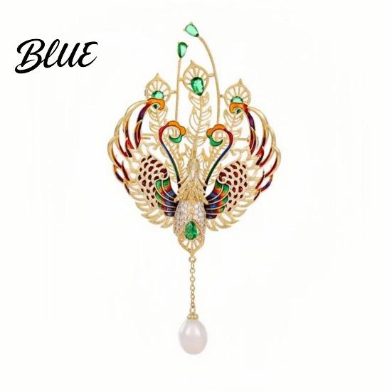 Decorative Brooch Women Sparkling Rhinestones Faux Pearl Phoenix Shape Lapel