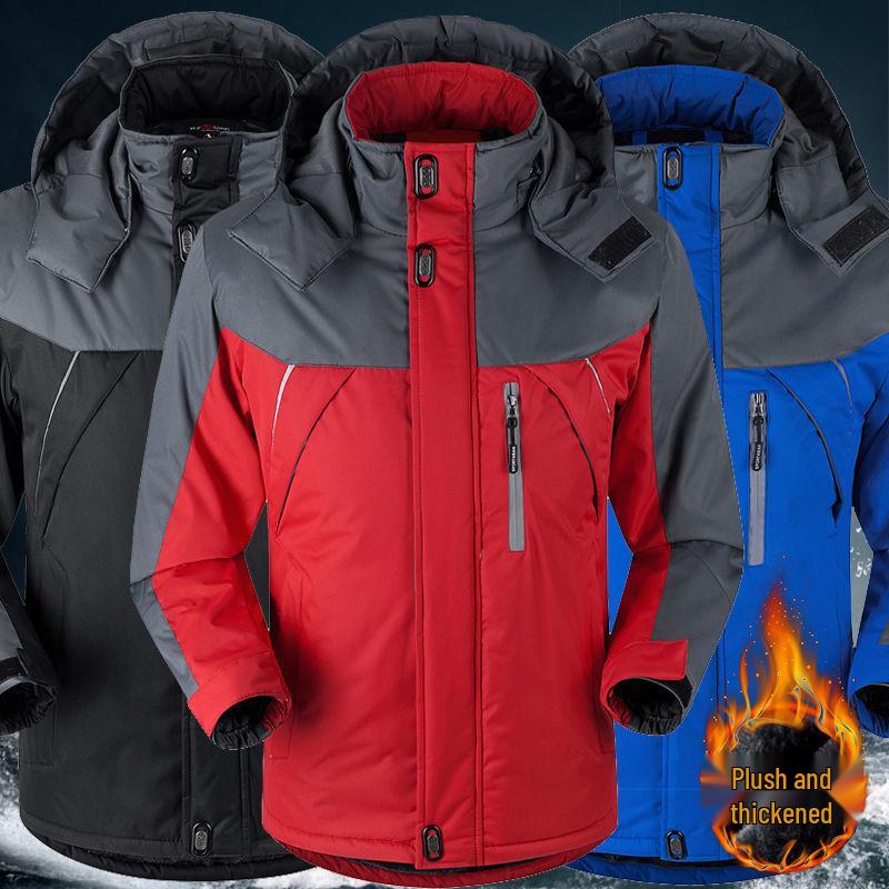 Men's Thickened Plus Velvet Winter Cotton Padded Jacket, Workwear, Plus Size