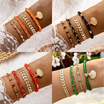 Bohemian Style Rice Bead Shell Multi-layer Bracelet Ethnic Wind Cord Woven Bracelet Four-piece Set