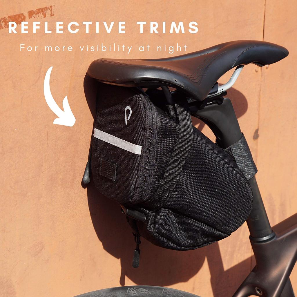 Vincita Bike Saddlebag with Pump LED Internal Mesh and Reflective Safety Strips for Commuting Mountain and Road Gray Strap, Mount, Pocket, Bikes,