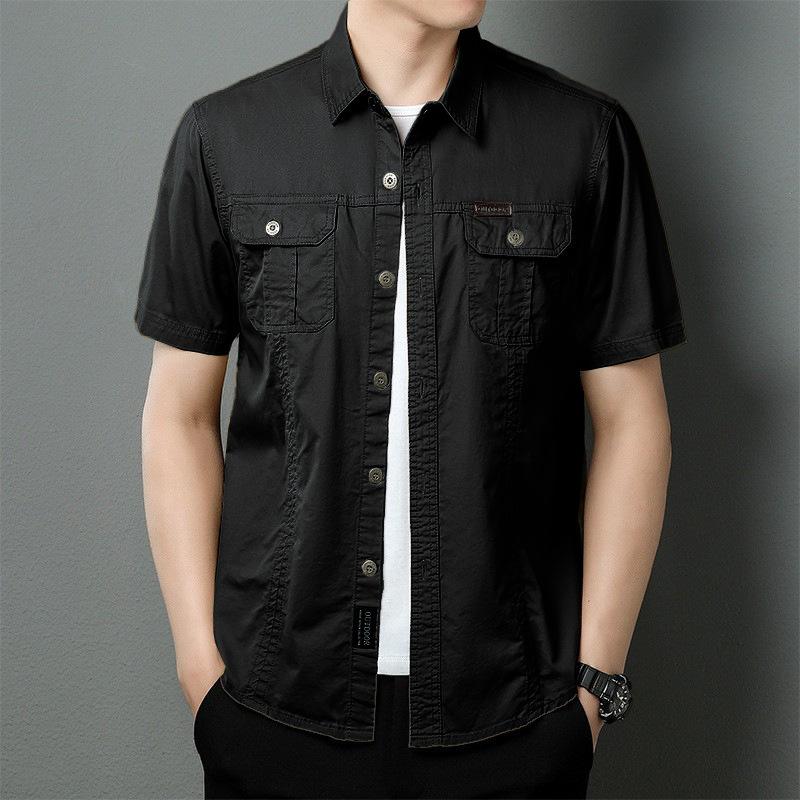 Men's new summer thin short-sleeved shirt jacket men's solid color casual pure cotton outdoor tooling shirt top