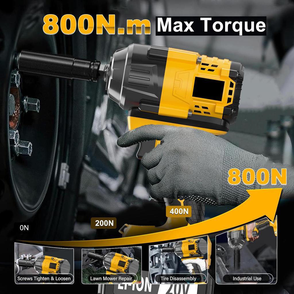 3 1/2 20V Industrial-Grade Cordless Impact Wrench 800nm Max Torque DIY Electric Wrench Drop Shipping Supported EU Local
