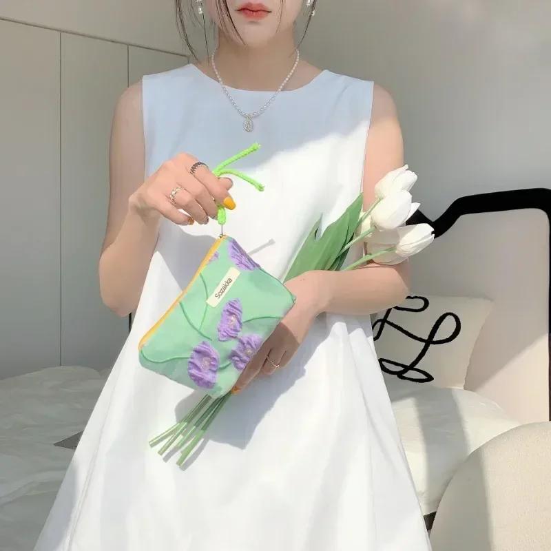 Carteira floral feminina, mini bolsa de viagem, porta-moedas, bolsa para batom, maquiagem, organizador de viagem, estojo para lápis