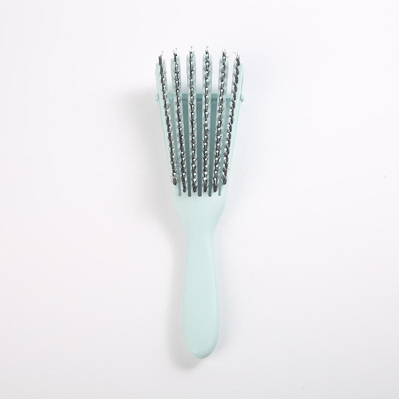 

Полая отскоковая массажная шестизубцовая изогнутая щетка для укладки волос со щетиной кабана светло-синий