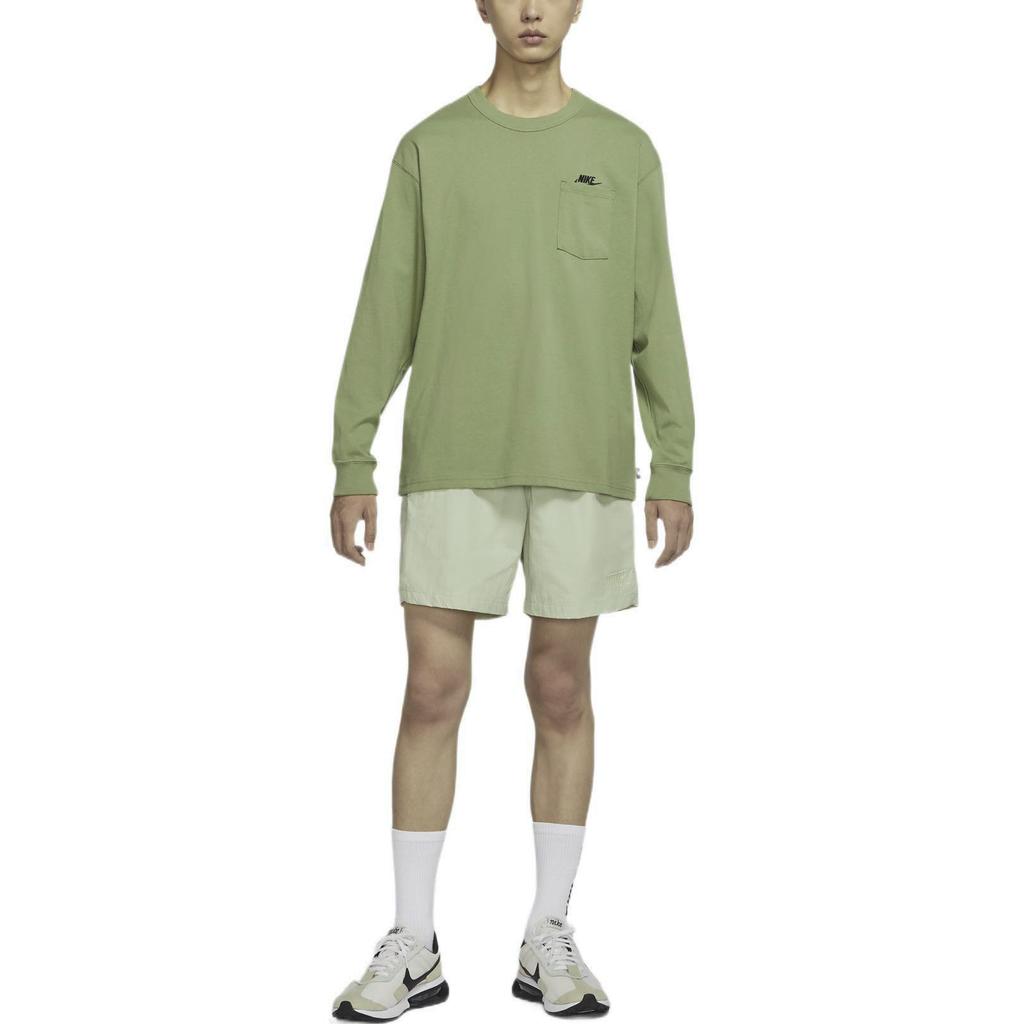Nike Chest Pocket Logo Print Round Neck Long Sleeve T-Shirt Men Tops Green DR7930-334