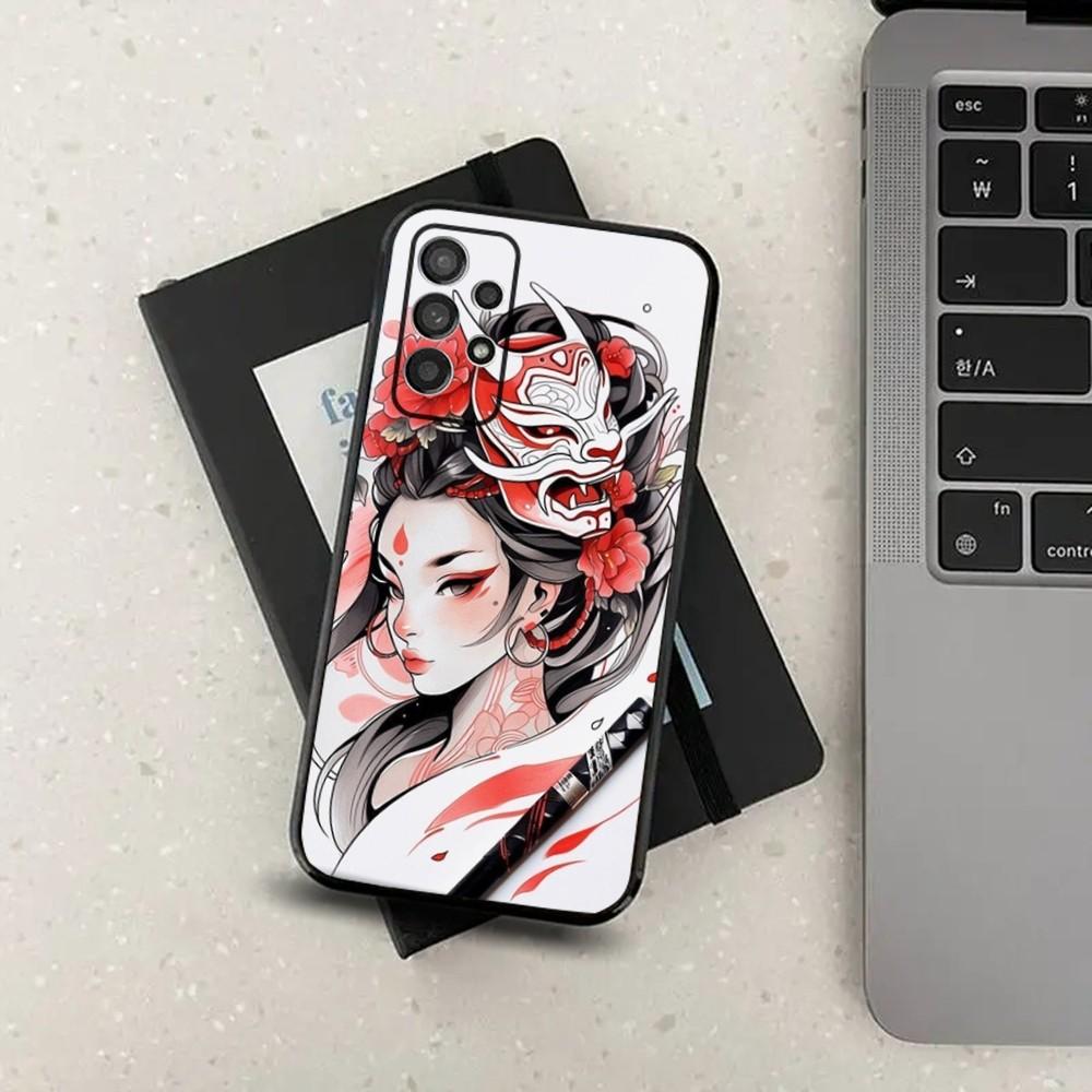 Samurai Warrior Geisha Phone Case For Samsung S21,S22,S23,S30,Ultra,S20,Plus,Fe,Lite,Note,10,9,5G Black Soft Cover