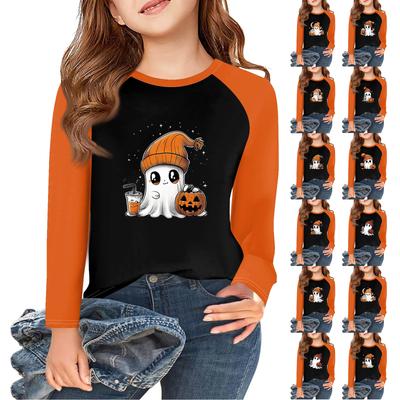Mädchen Langarm Halloween Tag T-Shirts Kinder Herbst Oberteile Rundhals Basic T-Shirts 5-14J