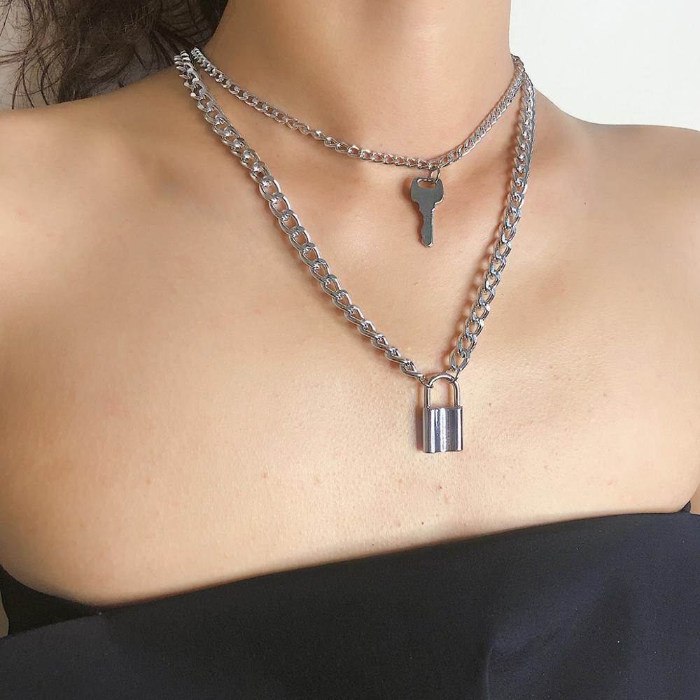 Retro Key Lock Pendant Necklace Women 