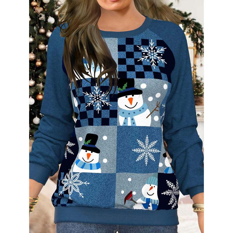 Women's Christmas 3D Printed Crew Neck Long Sleeve T-Shirt Fashion Versatile Breathable Trend Casual