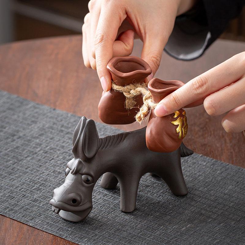 Purple Sand Tea Pet Donkey Decoration Household Tea Play Ornament Handmade Fortunate Flower Office Creative Decoration Crafts