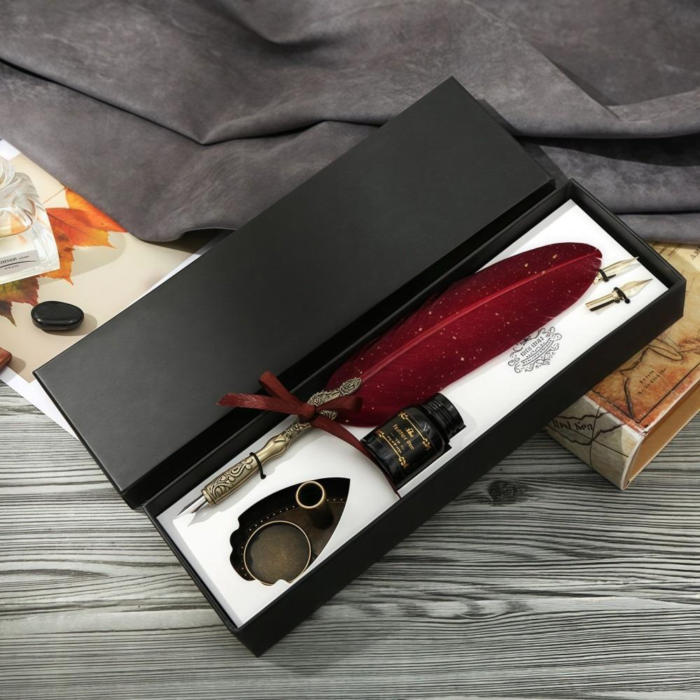 Vintage Calligraphy Feather Dip Fountain Pen Sets Ink Stationery Quill Retro Writting Pen Seal Wax Gift School Office Supplies