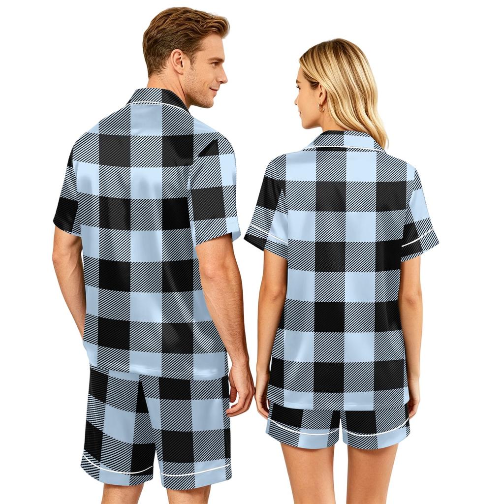 Couple Matching Pajama Set Short Sleeve Button Down Sleepwear Set with Shorts Soft Casual Loungewear S To XXXXL