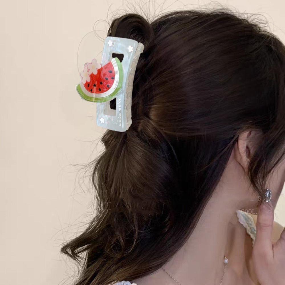 Sweet Fruit Acetate Claw Clip Watermelon Ponytail Shark Clip Hairpin Strawberry Shark Clip  Daily