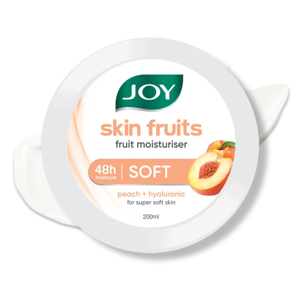 Joy Skin Fruits Super Soft Moisturizer With Peach Hyaluronic Acid 200ml For Face Hands Body 24Hr Hydration