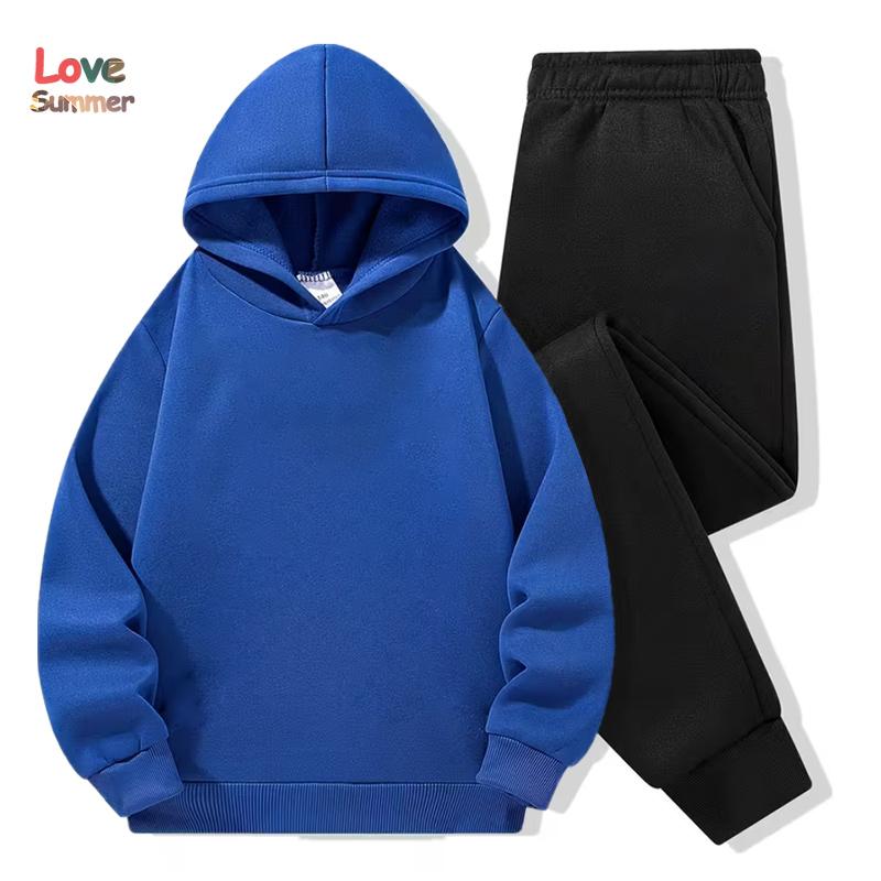Set felpa per bambini 2 pezzi Felpa con cappuccio in cotone e pantaloni 3-14 anni unisex ragazzi ragazze Tuta Abbigliamento tinta unita Felpa Sportiva Regalo Ideale Quotidiano per Esterno