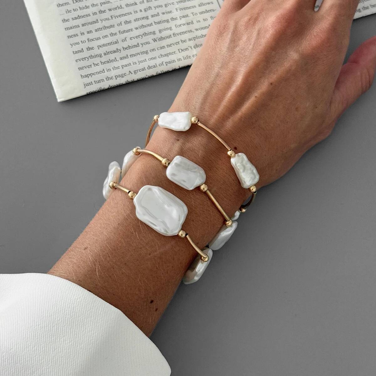 

Ingemark 3Pcs/Set Creative Irregular Imitation Pearl Chain Bracelet for Women New Trend Elegant Stackable Bangle Wedding Jewelry