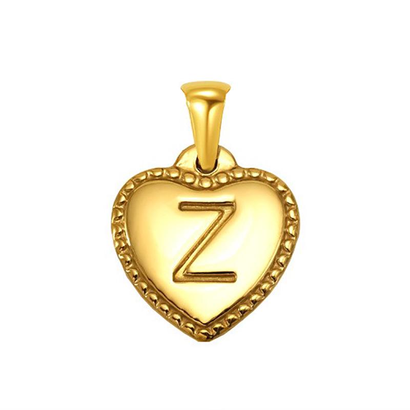 

European & American Gold-Plated Titanium Steel Love Heart Pendant Necklace with 3D Design and 26 Customizable Letters for Women