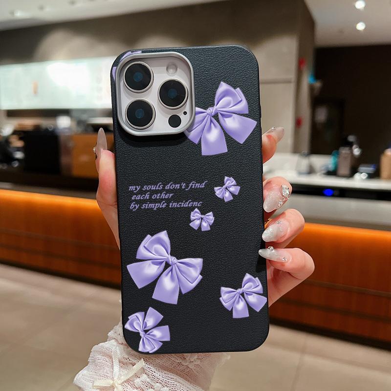 Solid Color Bowknot Patterned Leather Texture Phone Case for iPhone 16 Pro 15 14 Plus 13 12 Pro Max 11 Shockproof Matte Soft Tpu Slim Case Cover
