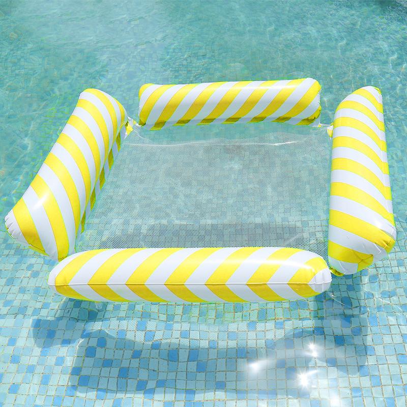New Inflatable Four-tube Deck Chair with Mesh, Floating Bed, Water Play Hammock, Striped Foldable Mesh Floating Chair