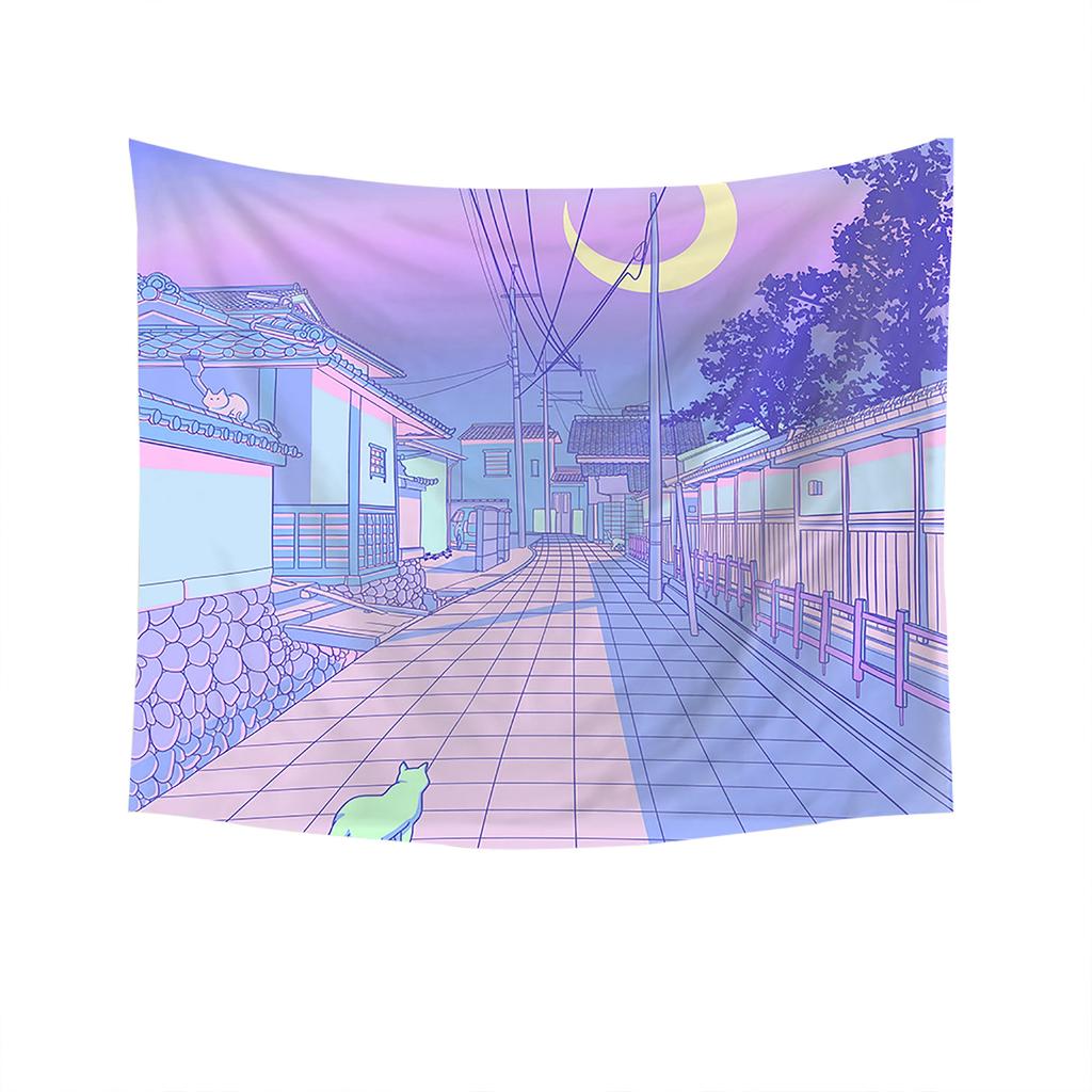 Pink Moonlight Wall Hanging Tapestry Japanese Pink Wall Hanging House Cat Wall Decor Wall Blanket Wall Cloth Home Decor