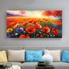 Summer Wild Poppies Canvas Painting Red Poppies Flowers Posters and Prints Landscape Tree Wall Art for Living Room No Frame