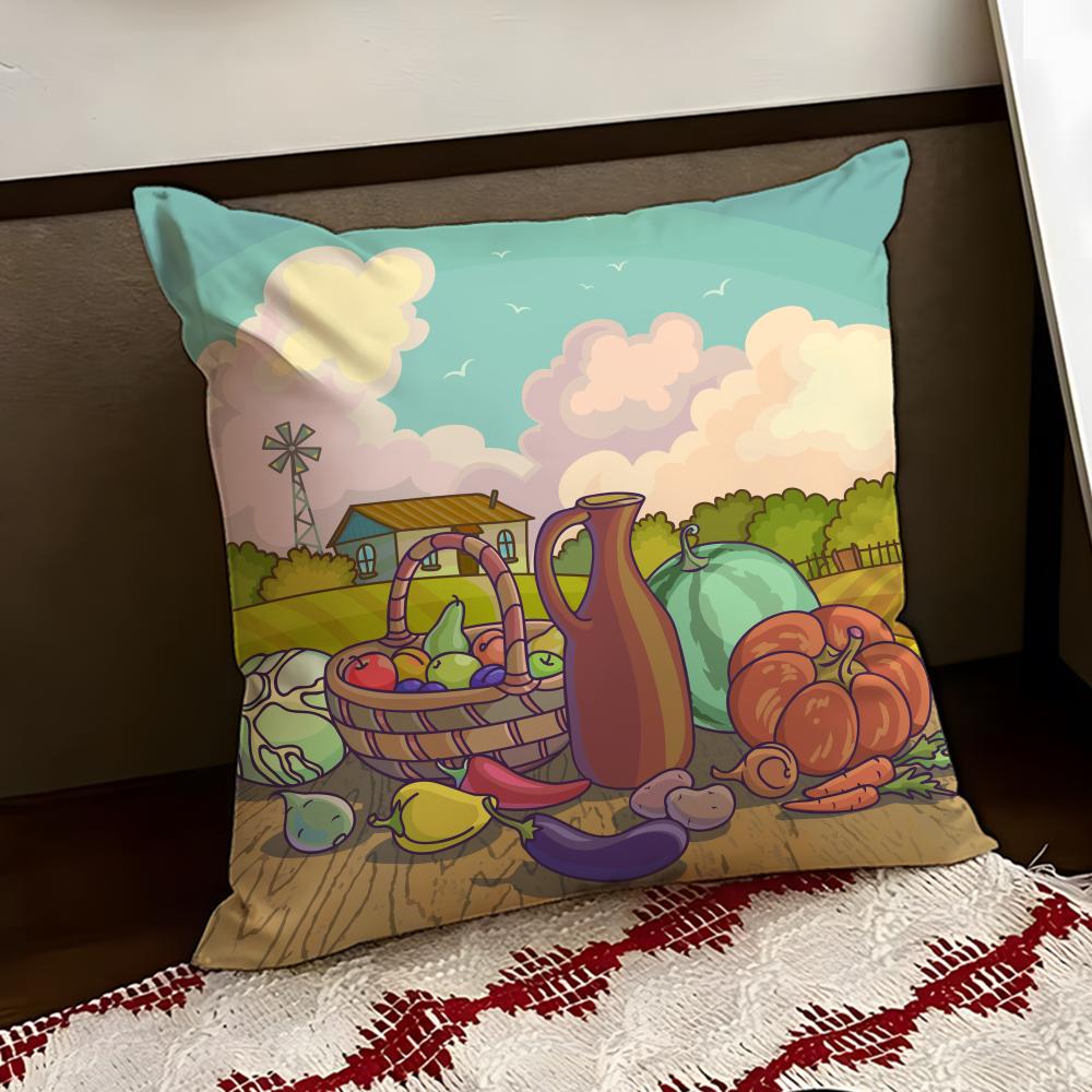 

Colorful Farm Painting Cushion Cover Reversible Soft Durable Pillow Cover Home Car MultiScene Use for Daily Comfort 30X30cm