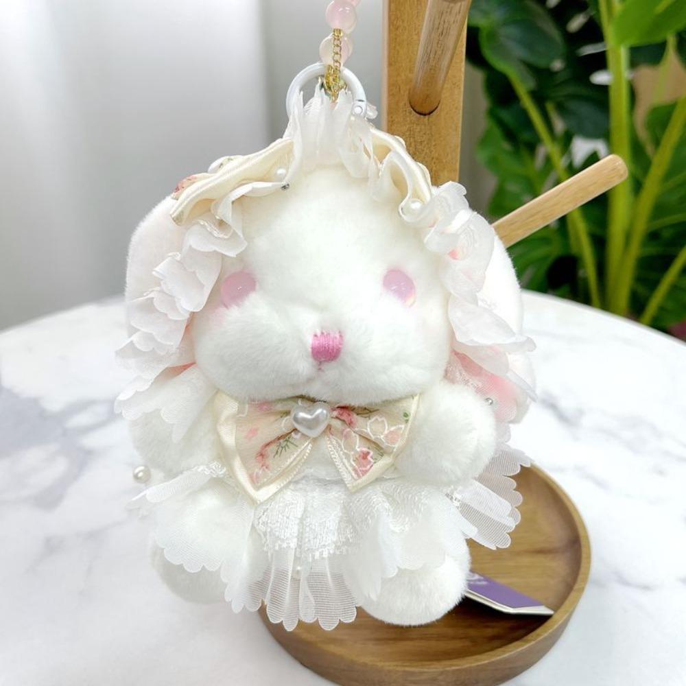 Princess Pearl Dress Plush Rabbit Keychain Cartoon Drooping Ear Rabbit Pendant  Backpack Decor