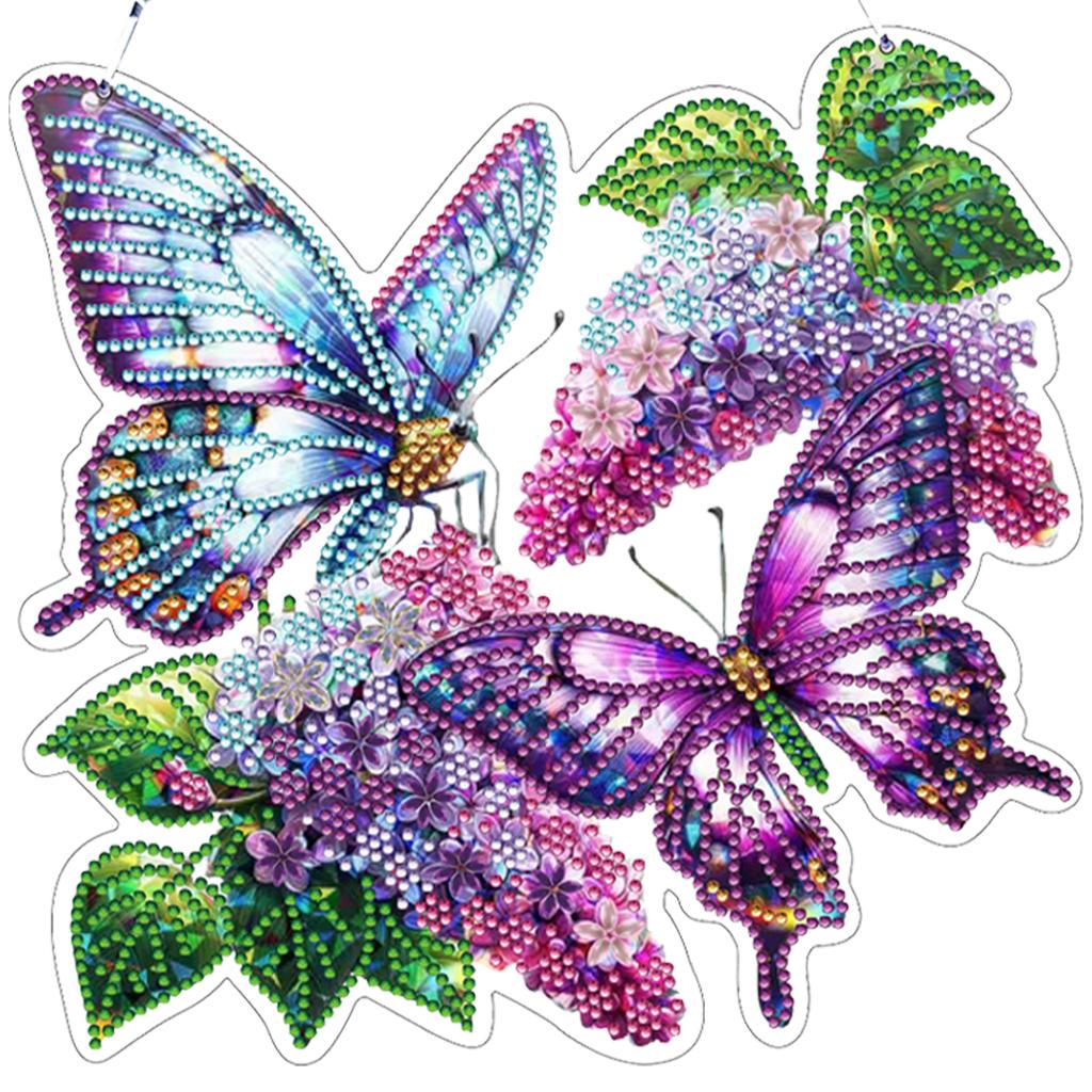 Blume DIY 2D Flache Acryl Diamantmalerei Ornamente Doppelseitiger Diamant 24cm Diamantkunst Anhänger für Erwachsene Fenster Wanddeko