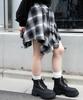 WEGO Irregular Hem Mini Checkered Korean Size Black Women's Flannel-Like Skirt, Skirt, Fall/Winter Outfit, Streetwear, Casual, Style, Gift, F,