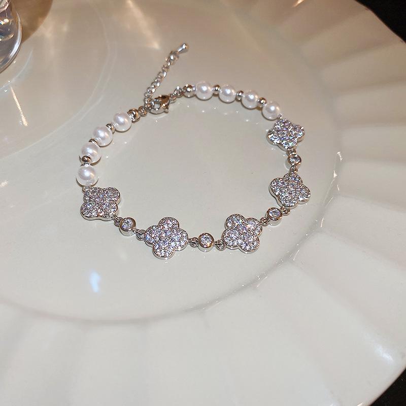 Brățară cu șnur cu perle și zirconiu roz cu strat dublu – Bijuterii de modă elegante și versatile