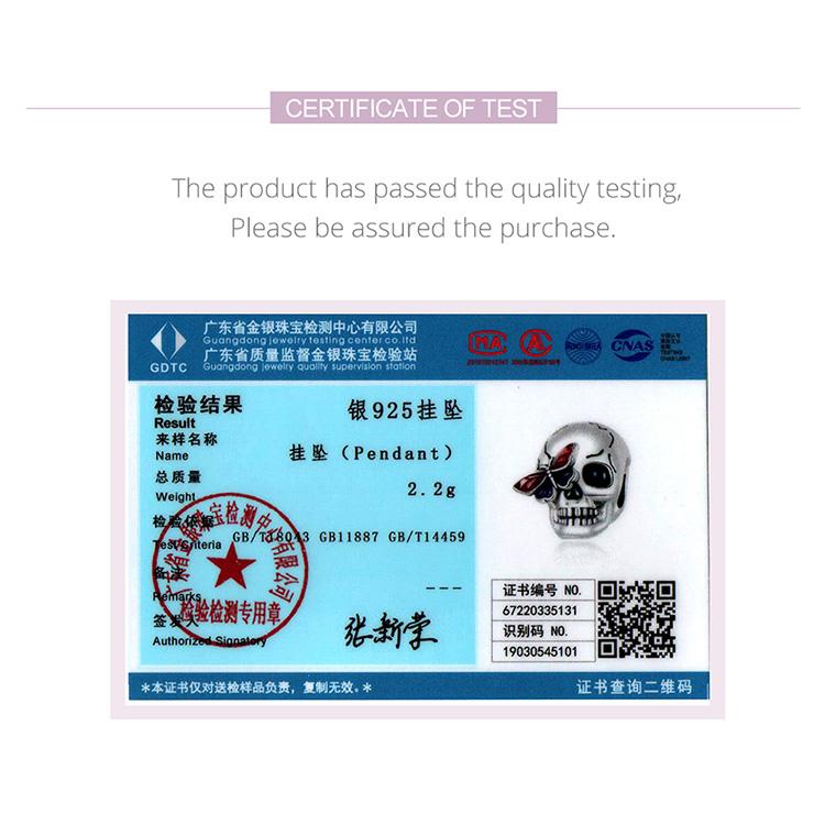 WOSTU 925 Sterling Silver Vintage Skull & Butterfly Charm Pendant Fit Original Bracelet Necklace For Women Jewelry